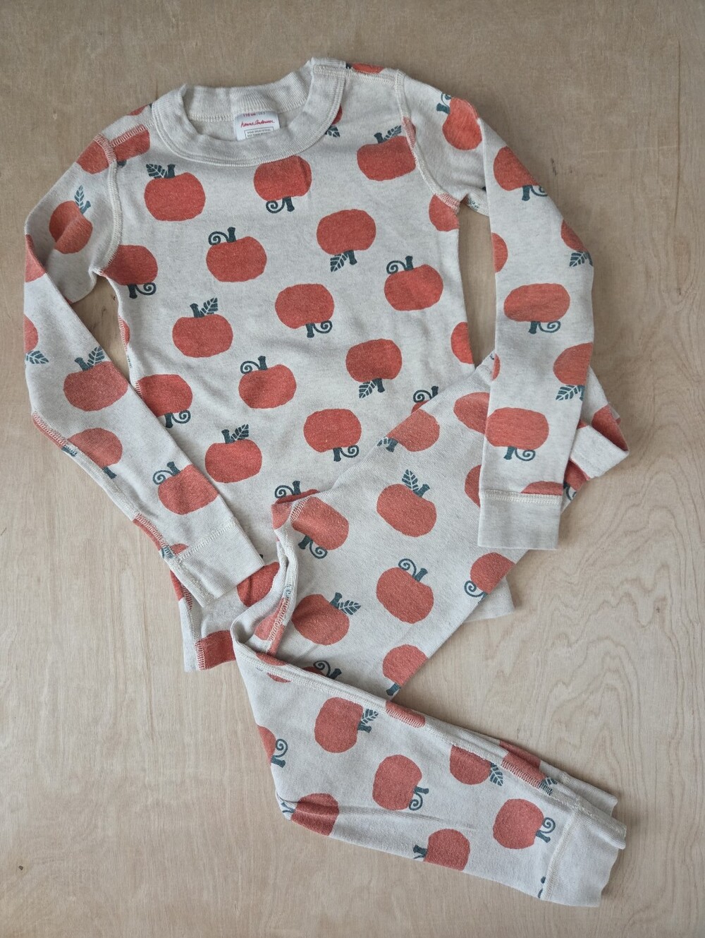 Hanna Anderson Tan Orange Fall Pumpkin 2 Piece Pajamas